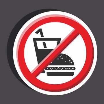 Vector illustration of a stickers set of isolated  no sign - no food, no drinks