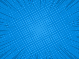 Naklejka premium Comic blue background radial speed lines anl halftone dots for comic books