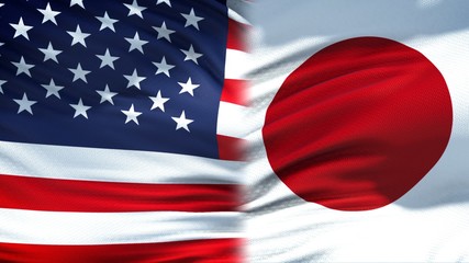 United States and Japan flags background, diplomatic and economic relations