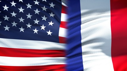 United States and France flags background, diplomatic and economic relations