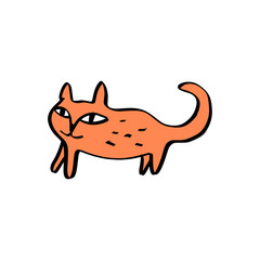 Funny doodle cat vector art. Simple line sketch.