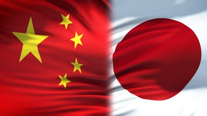China and Japan flags background, diplomatic and economic relations, finance