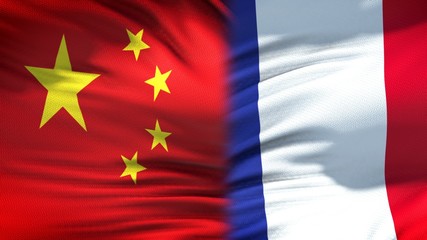 China and France flags background, diplomatic and economic relations, trade