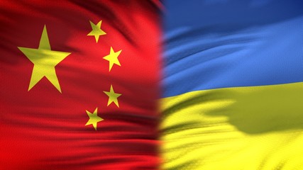 China and Ukraine flags background, diplomatic and economic relations, trade