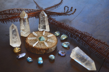 Clear Quartz crystal tower, carved crystal tower. Woman's hand holding clear quartz tower. Witchy decor, bohemian vibes. crystal healing, meditation crystals. Healing witch.