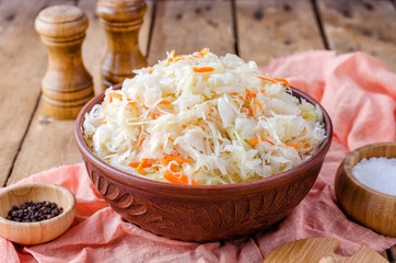 Sauerkraut in a clay bowl.
