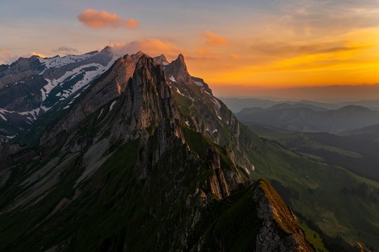 Santis massif at sunset, Wasserauen, Appenzell, Switzerland, Europe