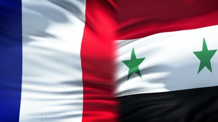 France and Syria flags background, diplomatic and economic relations, security