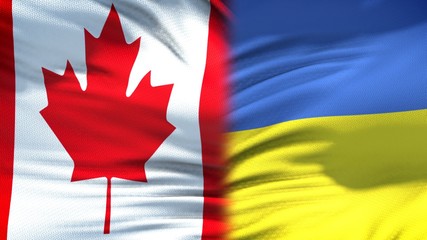 Canada and Ukraine flags background, diplomatic and economic relations, finance