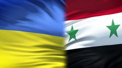 Fototapeta premium Ukraine and Syria flags background, diplomatic and economic relations, security