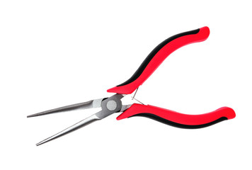 round nose pliers long red black isolate close up