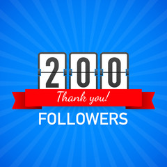 200 followers, Thank You,  social sites post. Thank you followers congratulation card. Vector illustration.