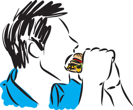 man eating sandwich vector illustration