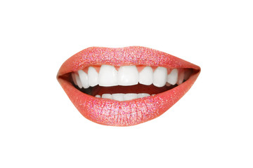 Fototapeta premium Beautiful young model with beautiful lips makeup, closeup