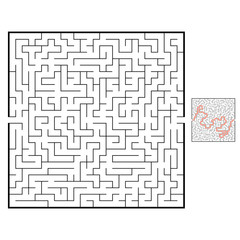 Abstract square maze. Game for kids. Puzzle for children. Labyrinth conundrum. Black flat vector illustration isolated on white background. With answer.