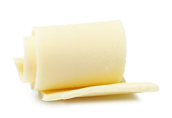 Yummy chocolate curl for decor on white background