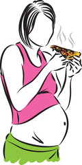 pregnant woman eating pizza vector illustration