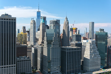 Part of downtown New York City skyline, Manhattan blue sky Aerial view
