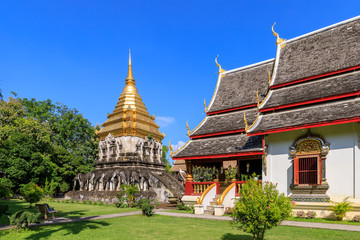 Chapel and golden pagoda at Wat Chiang Man in Chiang Mai, North of Thailand