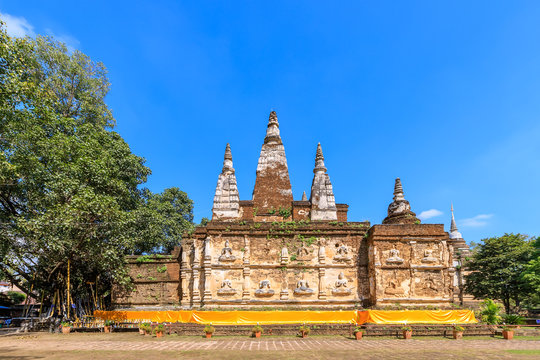 Ancient pagoda at Wat Photharam Maha Wihan (Chet Yot) Chiang Man in Chiang Mai, North of Thailand