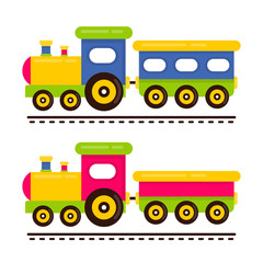 cartoon cute train and railway carriage  on rails vector set