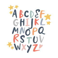 Vector brush alphabet. Lettering, funny letters, nursery style.