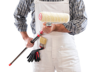Professional house painter isolated on white background © francescomou