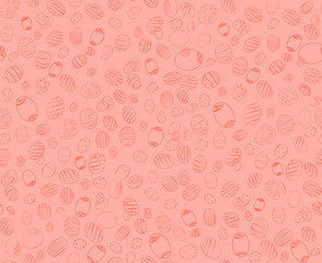Doodle eggs hand drawn vector seamless pattern. Living Coral Easter background