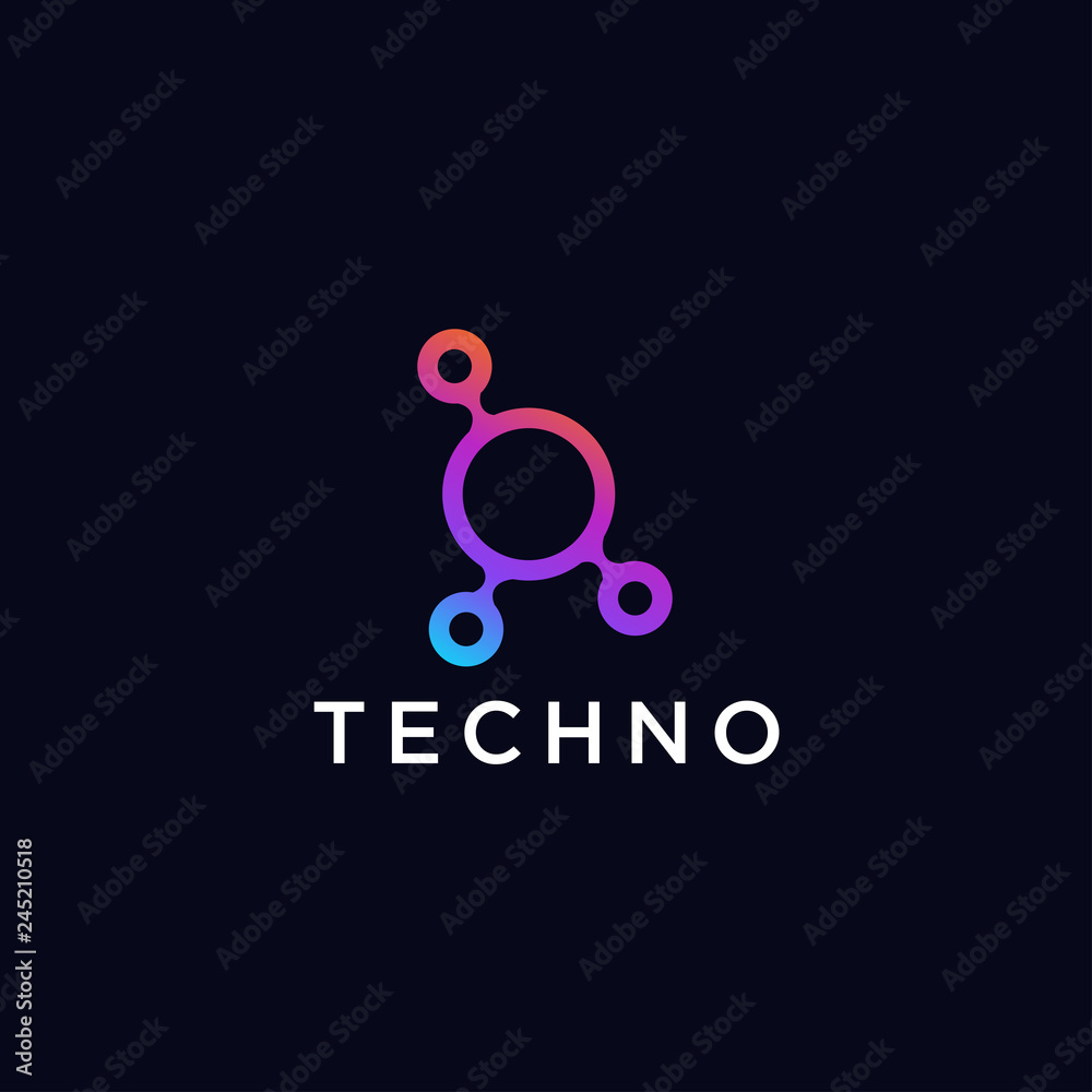 Poster Technology logo simple tech design. Vector creative abstract circle round red flow shape modern icon for construction technology or logo template for digital communication concept