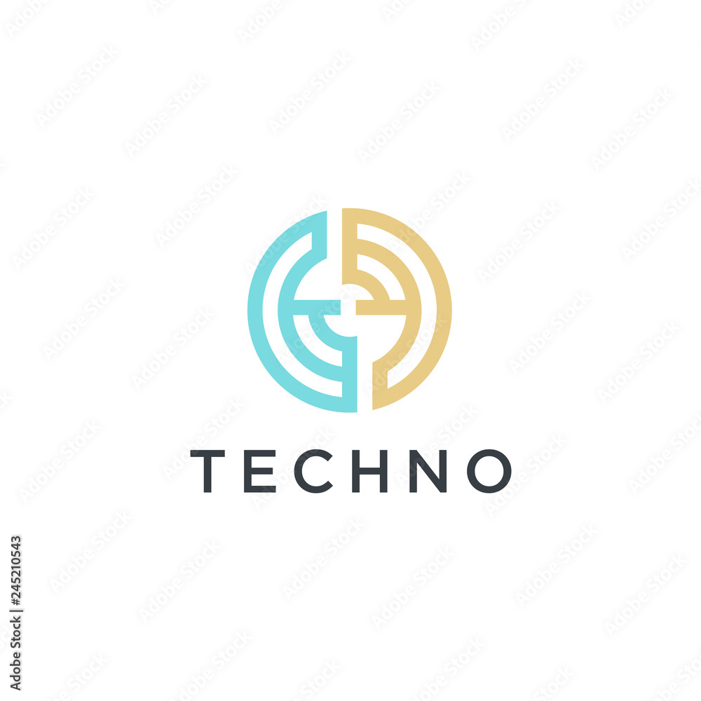 Aufkleber Technology logo simple tech design. Vector creative abstract circle round red flow shape modern icon for construction technology or logo template for digital communication concept