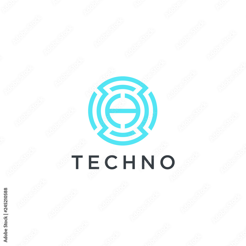 Poster Technology logo simple tech design. Vector creative abstract circle round red flow shape modern icon for construction technology or logo template for digital communication concept