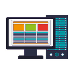 computer with screen and cpu blue lines