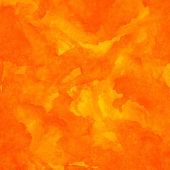 Abstract orange watercolor background with texture aquarelle paint and paper. Empty surface of square format with grunge effect for your text or collage.
