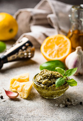 Homemade traditional Italian pesto sauce