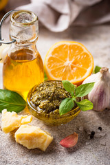 Homemade traditional Italian pesto sauce
