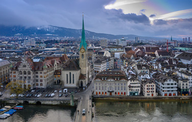 Aerial  view at  old town of Zurich, Switzerland.