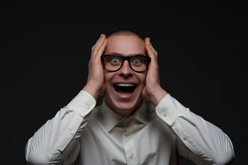 Obraz premium Happy joyful young fellow manager
