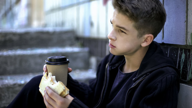 Schoolboy Eating Lunch Around School Corner Alone, Bullying By Senior Students