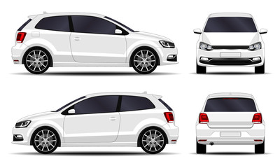 realistic car. hatchback. front view, side view, back view. - obrazy, fototapety, plakaty