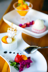Beautiful elegant colorful dessert in a plate