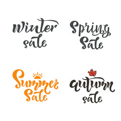 Set of handwritten season sale inscriptions. Winter, spring, summer and autumn sale vector hand lettering. Brush calligraphy isolated on white background