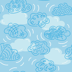 Fototapeta premium Cute clouds. Vector seamless pattern
