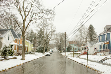 Fototapeta na wymiar Small Town in Winter Background