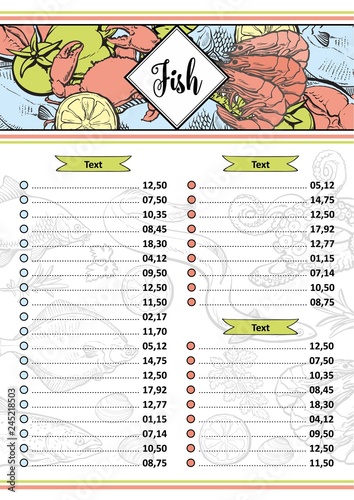 Vector Ilration Of Seafood Restaurant Or Market Menu Price Vector Ilration Of Seafood Restaurant Or Market Menu Price List Template With Various Aquatic Animals
