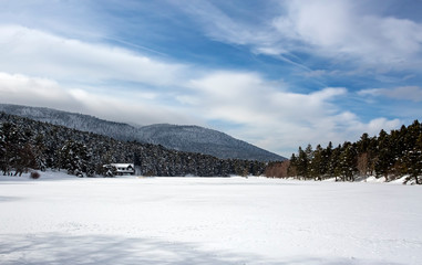 Golcuk / Bolu / Turkey, winter snow landscape. Travel concept photo.