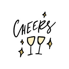 Fototapeta premium Cheers lettering festive postcard, poster or sticker. Vector illustration.