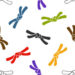 Japanese martial art seamless pattern with color sport budo belts on white background. Colorful graphic texture for textile print