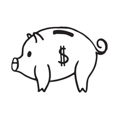 Doodle  piggy bank icon with dollar pattern