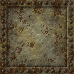 rusty corroded industrial metal panel grid with rivets