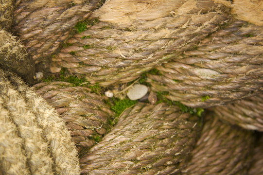 Close-up of old frayed boat rope as a background